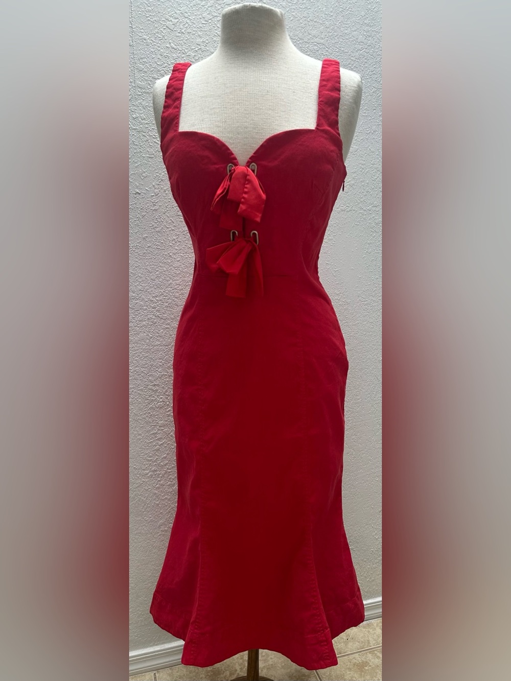 by Anthropologie Red Sweetheart Bow-Detail Sheath Dress